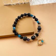 Load image into Gallery viewer, Galaxy Charm , Rainbow Onsidian , Apatite , Lava Stone with Iolite Bracelet
