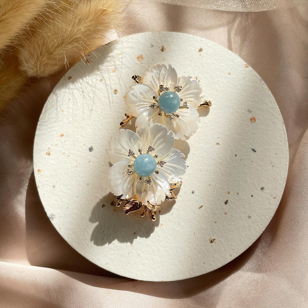 Mother of Pearl with Aquamarine Brooch