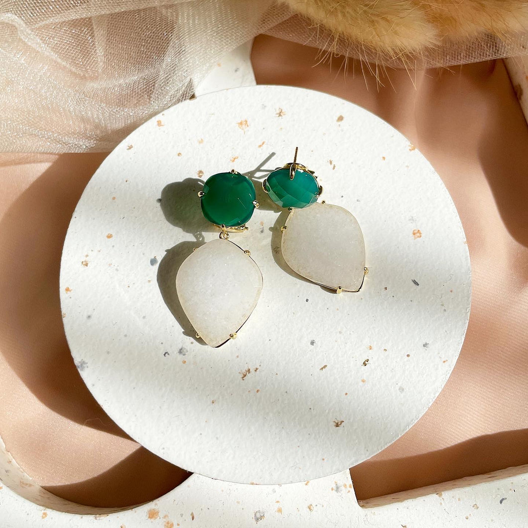 Green Onyx / Sodalite with white Jade Earring