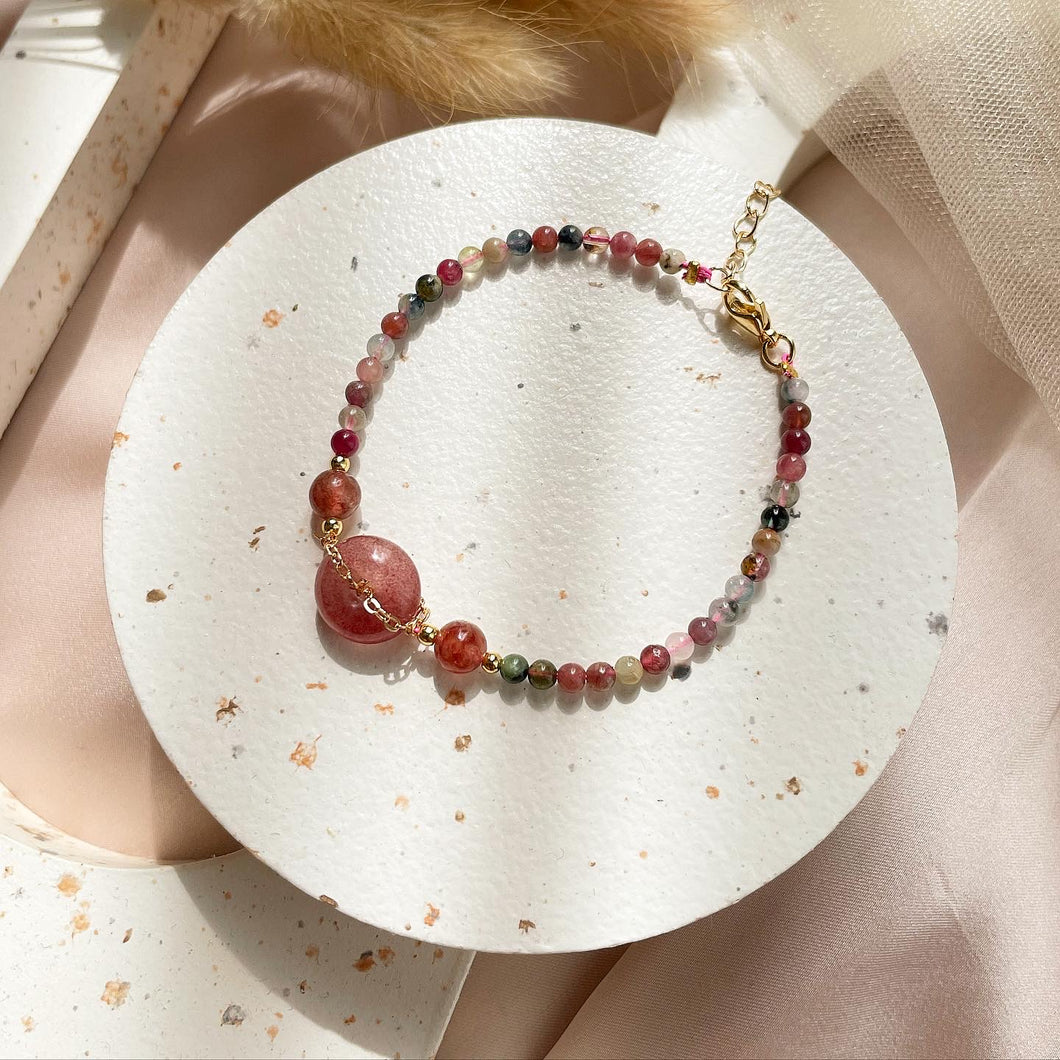 Tourmaline with Strawberry Quartz peace buckle bracelet