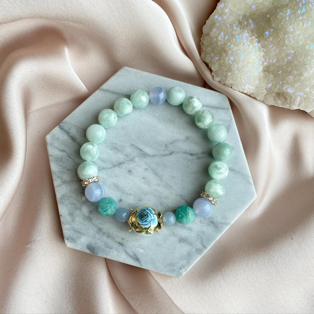 Blue Lace Agate , Angelite , Amazonite with Green Angel Larimar Bracelet