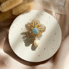 Load image into Gallery viewer, Mother Of Pearl with Aquamarine Brooches / Pendant
