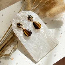 Load image into Gallery viewer, Tiger Eye with Black Onyx Earring
