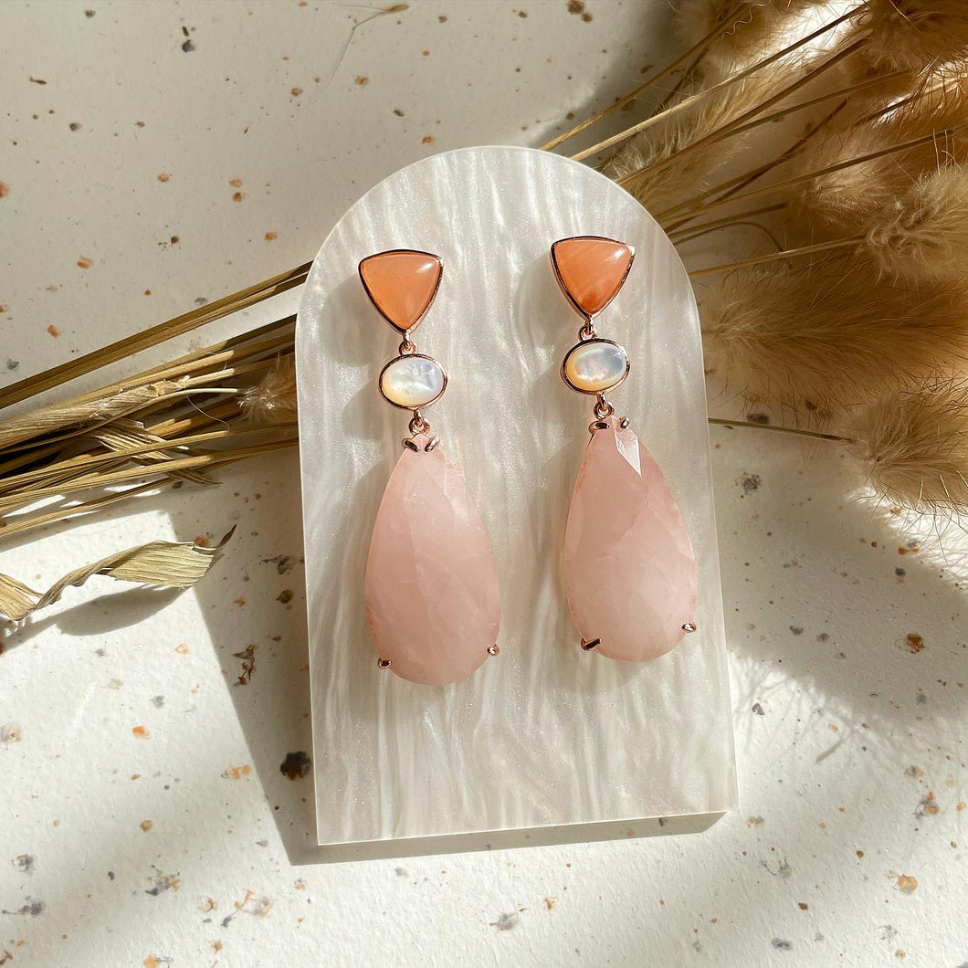 Pink Aventurine , Rose Quartz with Mother Of Pearl Earring