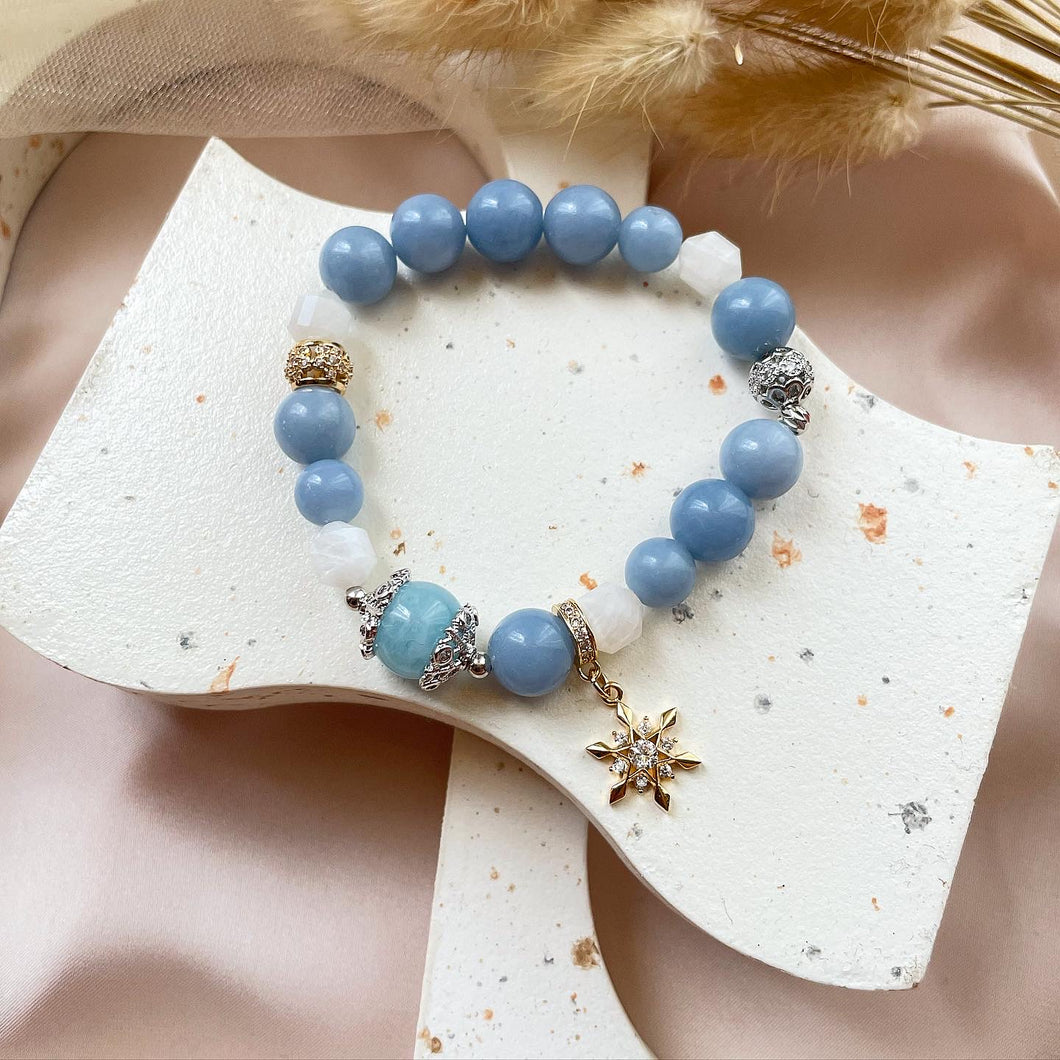 Angelite , Moonstone with Aquamarine Bracelet