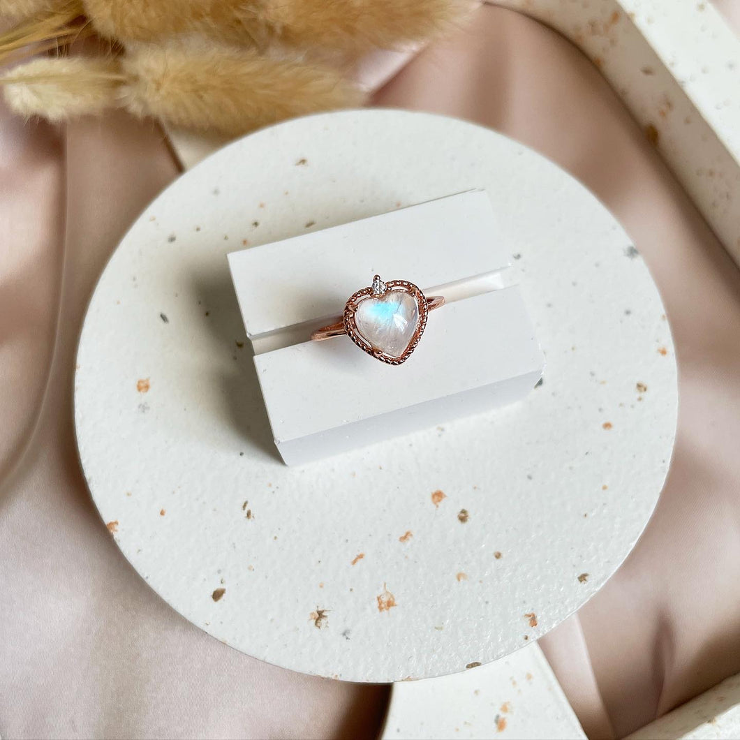 Rainbow Moonstone Heart Ring