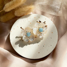 Load image into Gallery viewer, Mother of Pearl with Aquamarine Brooch
