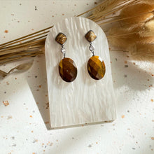 Load image into Gallery viewer, Tiger Eye with Picture Jasper Earring
