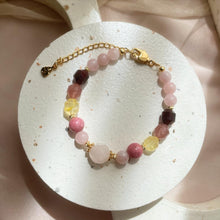 Load image into Gallery viewer, Rose Quartz, Rhodonite, Citrine, Strawberry Quartz with Garnet Bracelet
