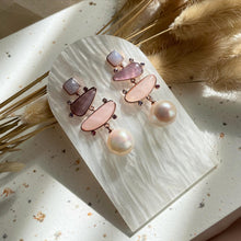 Load image into Gallery viewer, Fresh Water Pearls , Blue Lace Agate, Rose Quartz with Amethyst Earring
