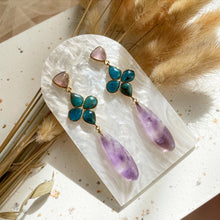 Load image into Gallery viewer, Apatite with Amethyst Earring
